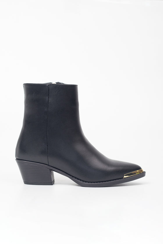 KADIN SİYAH GOLD DETAYLI HAKİKİ DERİ KOVBOY BOT 20509