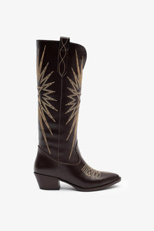  KADIN KAHVERENGİ İŞLEMELİ HAKİKİ DERİ KOVBOY ÇİZME 20514