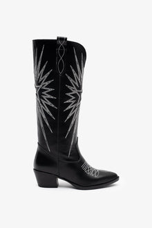  KADIN SİYAH İŞLEMLİ HAKİKİ DERİ KOVBOY ÇİZME 20513
