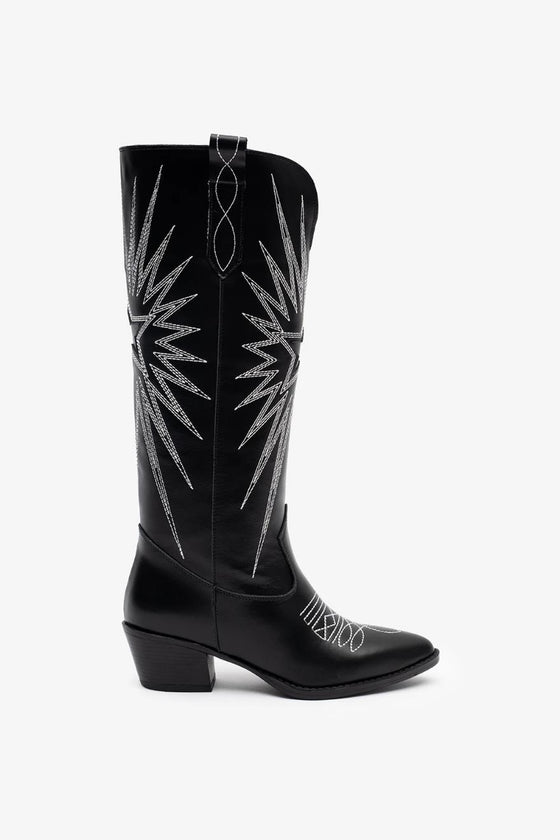 KADIN SİYAH İŞLEMLİ HAKİKİ DERİ KOVBOY ÇİZME 20513