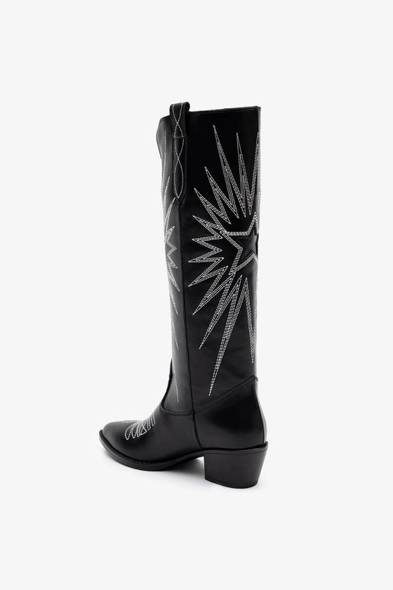 KADIN SİYAH İŞLEMLİ HAKİKİ DERİ KOVBOY ÇİZME 20513