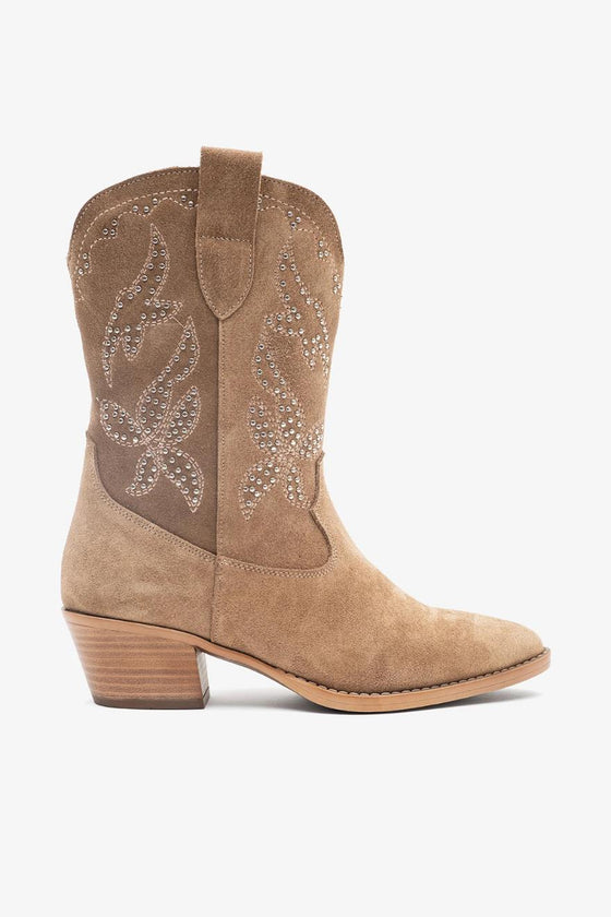 KADIN HAKİ SÜET İŞLEMELİ HAKİKİ DERİ KOVBOY BOT 20511