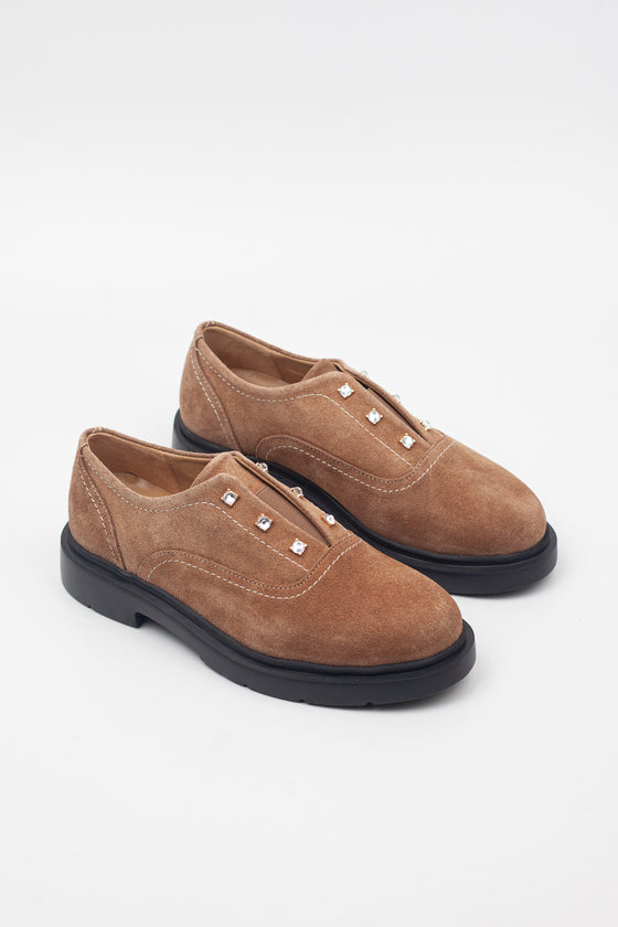 KADIN BEJ SÜET TAŞLI HAKİKİ DERİ LOAFER 20495