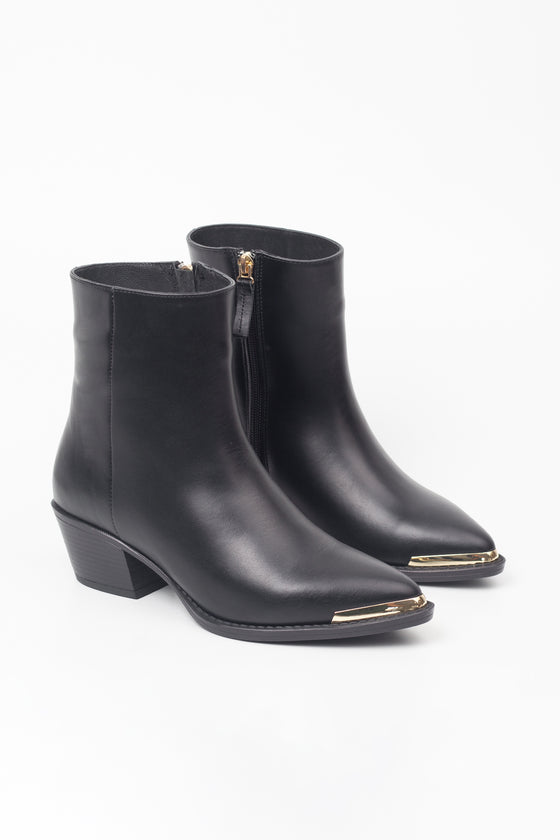 KADIN SİYAH GOLD DETAYLI HAKİKİ DERİ KOVBOY BOT 20509