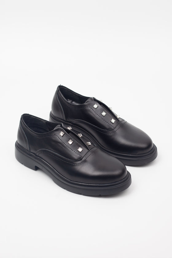 KADIN SİYAH TAŞLI HAKİKİ DERİ LOAFER 20503