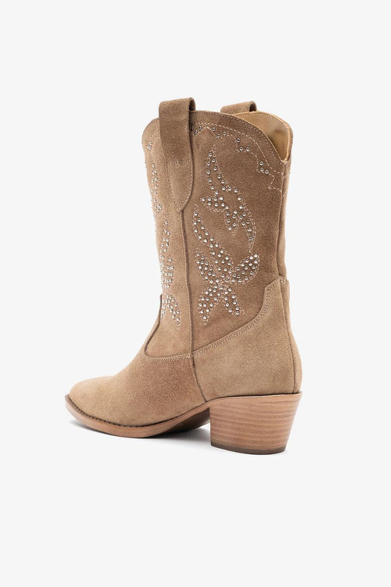 KADIN HAKİ SÜET İŞLEMELİ HAKİKİ DERİ KOVBOY BOT 20511