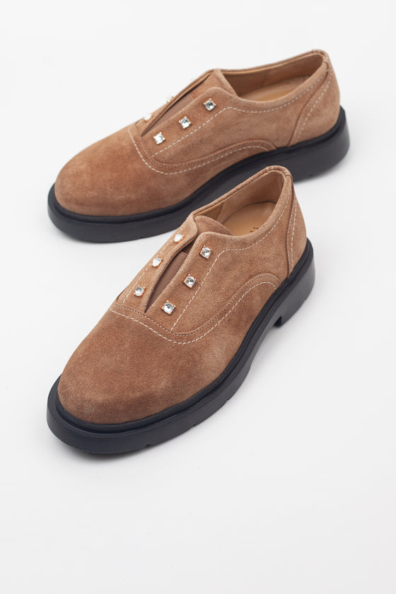 KADIN BEJ SÜET TAŞLI HAKİKİ DERİ LOAFER 20495