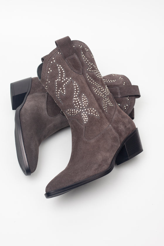 KADIN FÜME SÜET İŞLEMELİ HAKİKİ DERİ KOVBOY BOT 20519