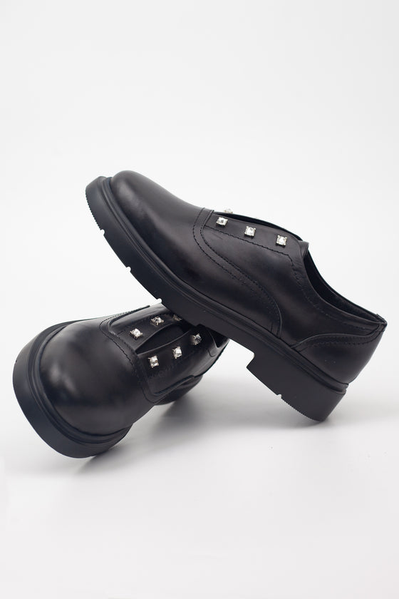 KADIN SİYAH TAŞLI HAKİKİ DERİ LOAFER 20503