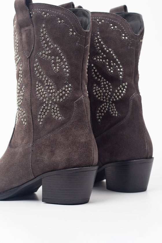 KADIN FÜME SÜET İŞLEMELİ HAKİKİ DERİ KOVBOY BOT 20519