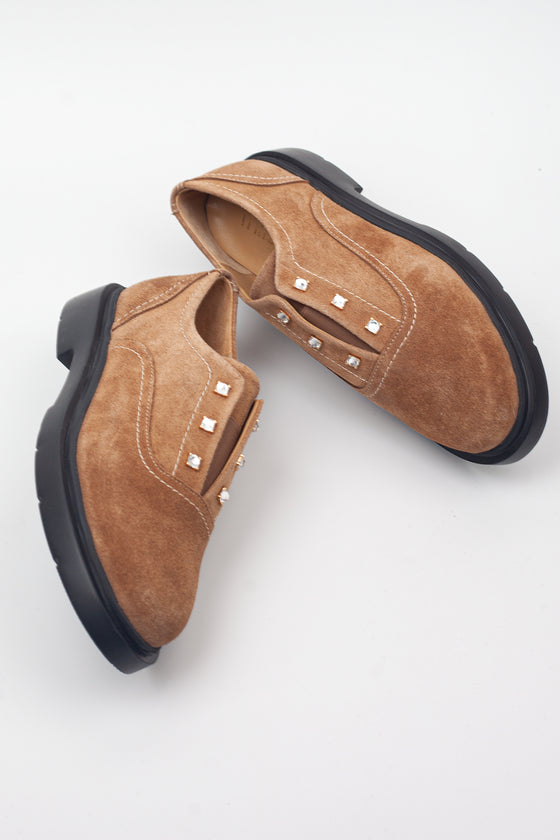 KADIN BEJ SÜET TAŞLI HAKİKİ DERİ LOAFER 20495