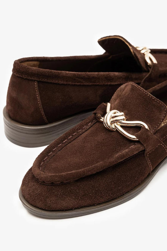 KADIN KAHVERENGİ SÜET TOKALI HAKİKİ DERİ LOAFER 20502