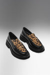 KADIN SİYAH LEOPAR DESENLİ HAKİKİ DERİ LOAFER 20375