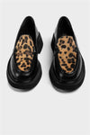 KADIN SİYAH LEOPAR DESENLİ HAKİKİ DERİ LOAFER 20375