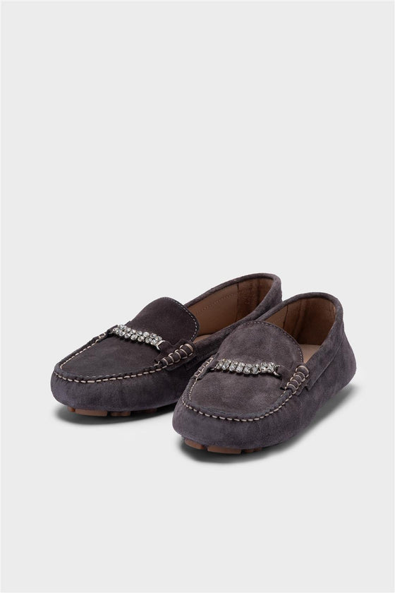 KADIN GRİ SÜET HAKİKİ DERİ LOAFER 20431