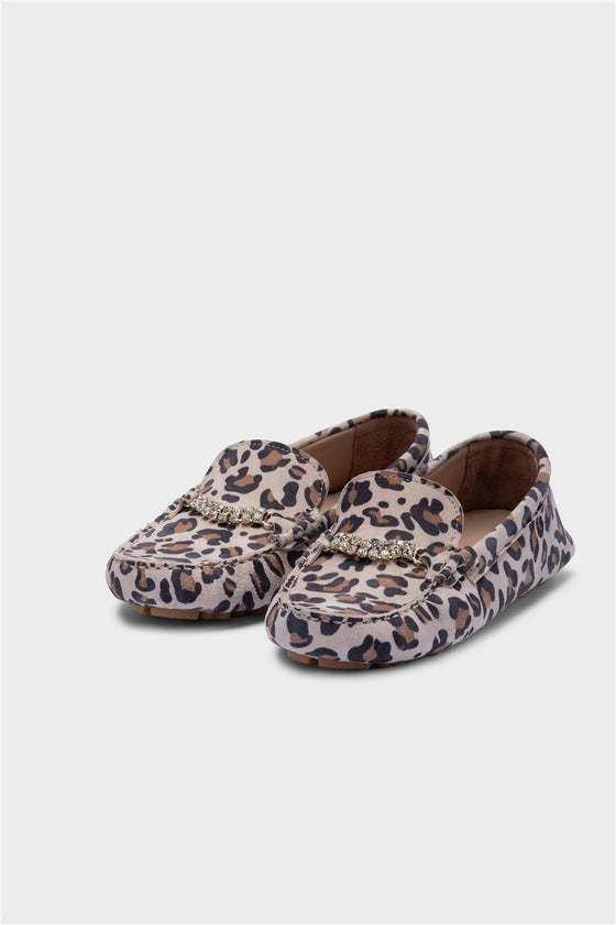 KADIN LEOPAR SÜET HAKİKİ DERİ LOAFER  20437