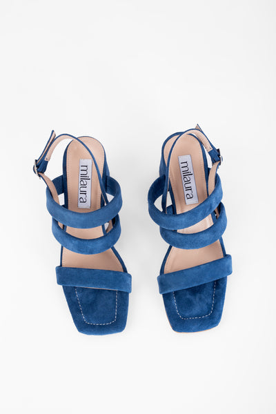 20161 Kadın Kot Mavi Süet Kalın Topuklu Sandalet