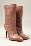 Vintage Vizon Kroko Desenli Uzun Topuk Kadın Çizme Bot 20128